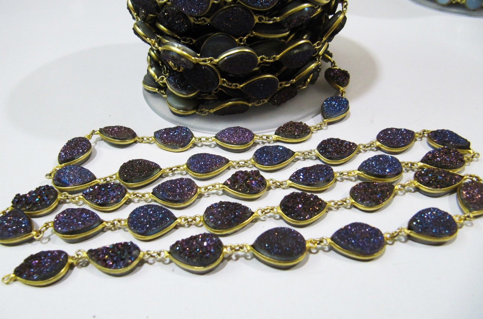 Purple Natural Druzy Pear Shape Connector Chain