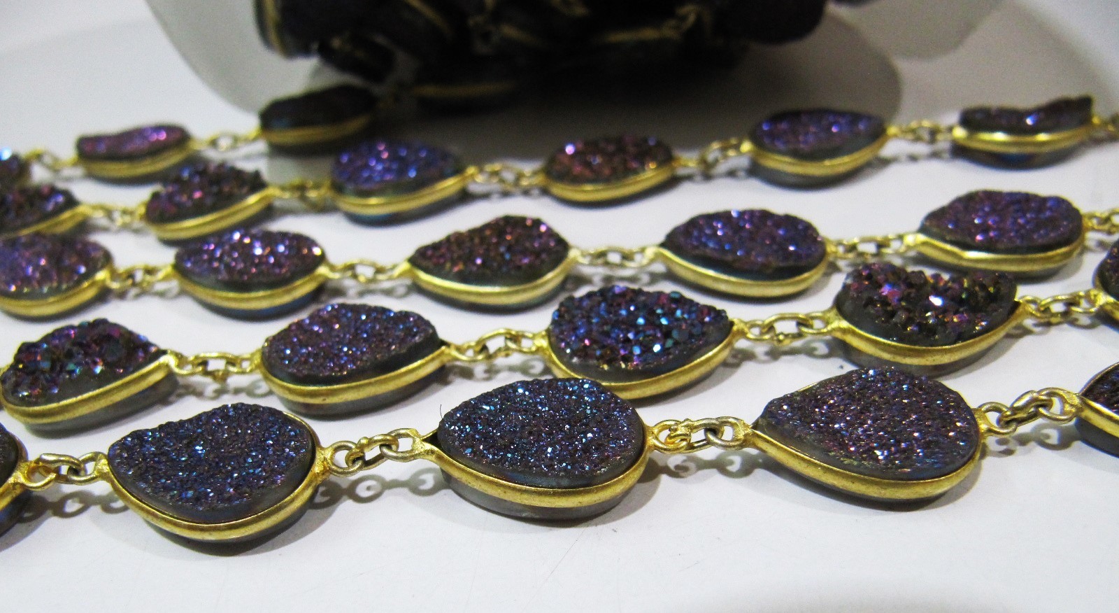 Purple Natural Druzy Pear Shape Connector Chain
