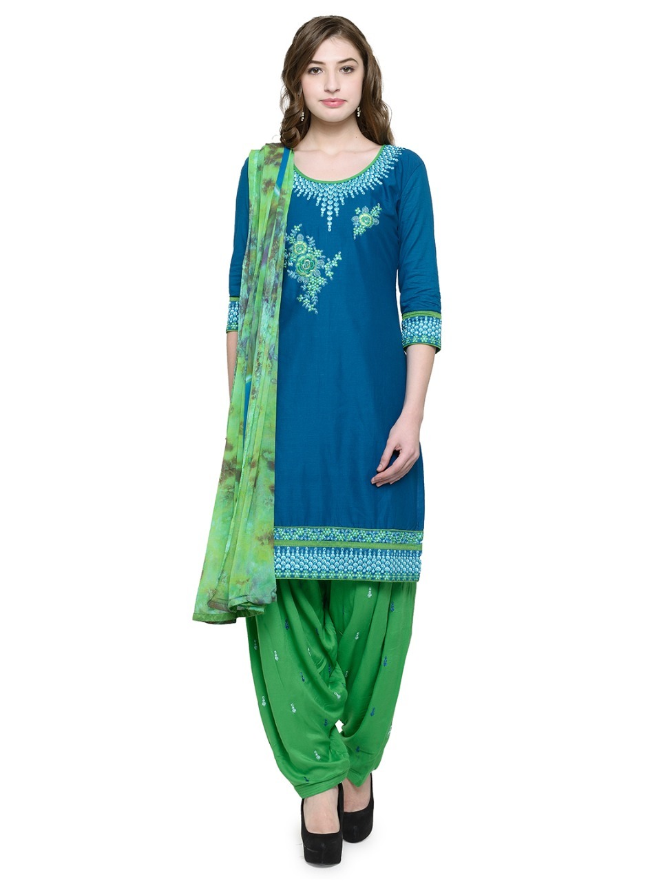 Cotton Dress Materials - Embroidered Cotton Top (2.50 Mtr) & Rayon Bottom (2.80 Mtr) | Plus Size, Indian Ethnic, Elegant Embroidery Design