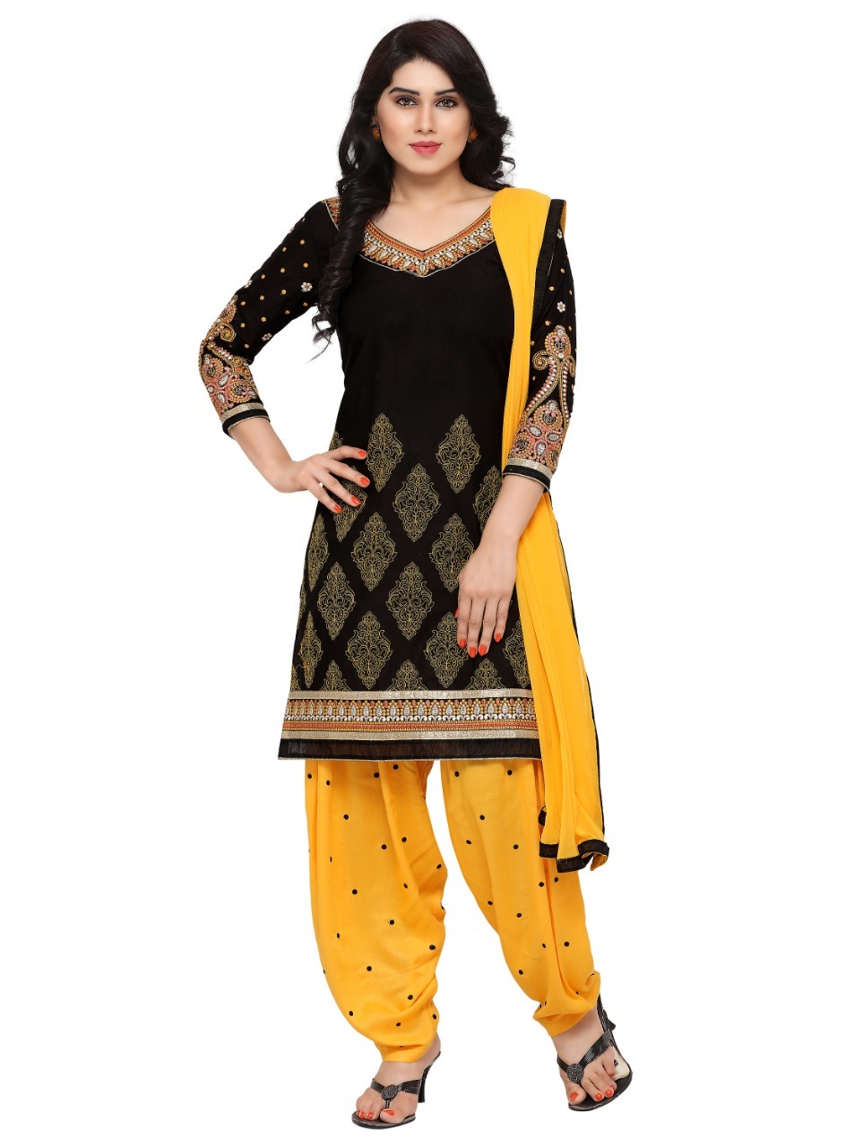 Cotton Dress Materials - Embroidered Cotton Top (2.50 Mtr) & Rayon Bottom (2.80 Mtr) | Plus Size, Indian Ethnic, Elegant Embroidery Design