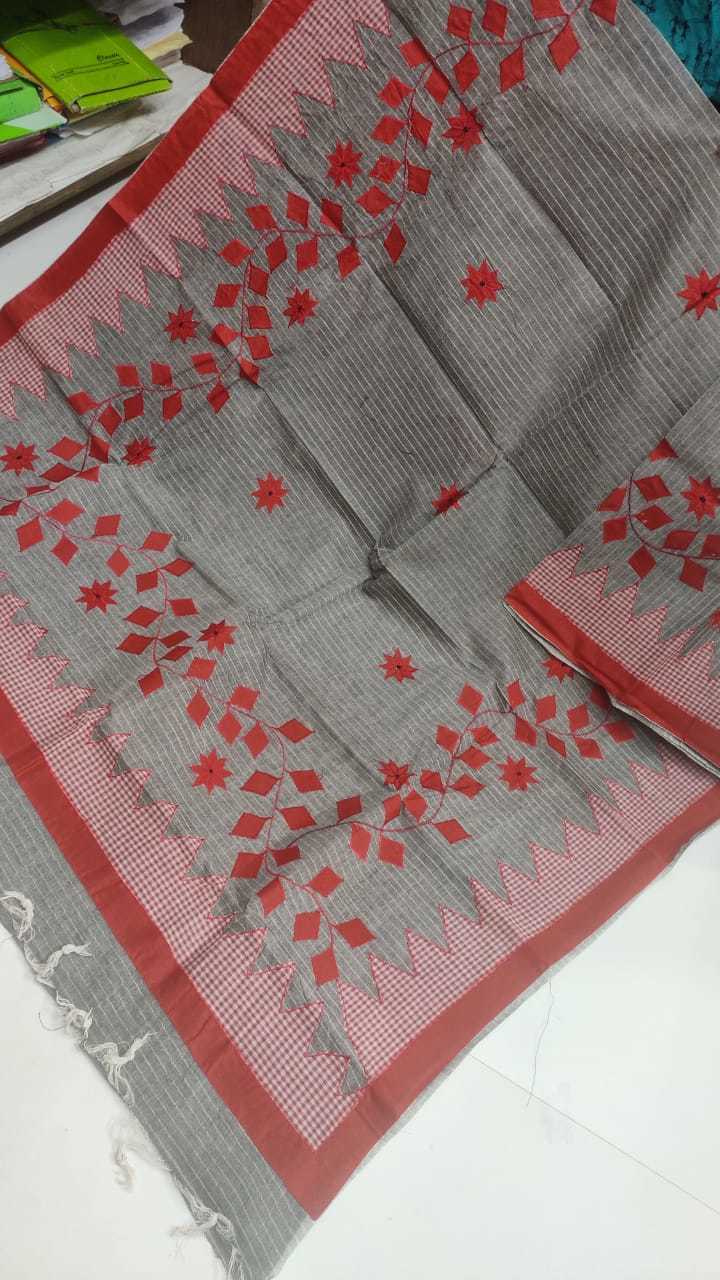 Embroidered Cotton Applique Worked Saree - 6.5 Mtr Length Lightweight & High Quality Design Ideal Party Wear