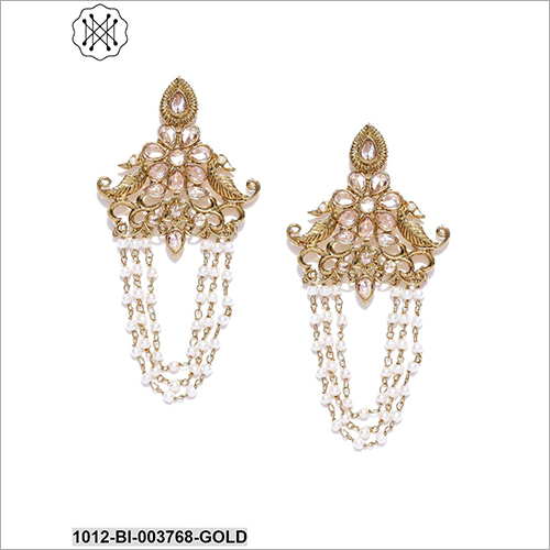 Ladies Studded Long Chain Earring - Metal & Beads | Ideal For Anniversary, Engagement, Gift, And Party Occasions, Stylish And Attractive Design