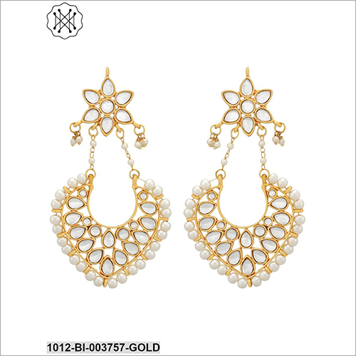 Pearl Beaded Earring - Metal With Stones And Beads | Ideal For Anniversary, Engagement, Gift, Or Party Occasions