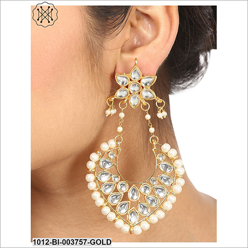 Pearl Beaded Earring - Metal With Stones And Beads | Ideal For Anniversary, Engagement, Gift, Or Party Occasions