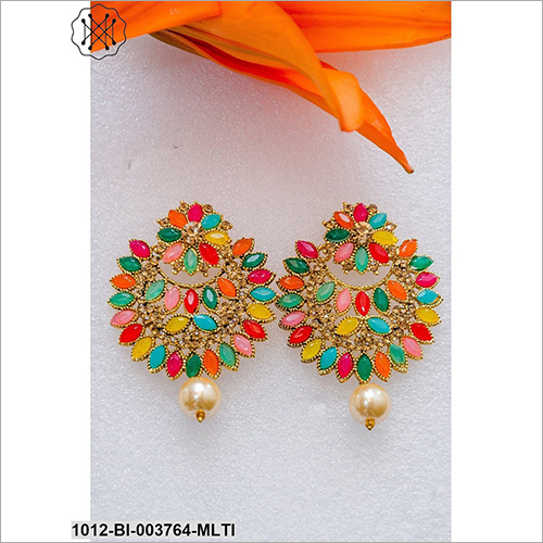 Multi Color Crystal Earring - Metal With Stones And Beads | Elegant Earrings For Anniversary, Engagement, And Gift Occasions