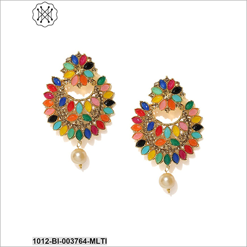 Multi Color Crystal Earring - Metal With Stones And Beads | Elegant Earrings For Anniversary, Engagement, And Gift Occasions