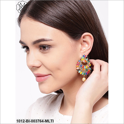 Multi Color Crystal Earring - Metal With Stones And Beads | Elegant Earrings For Anniversary, Engagement, And Gift Occasions