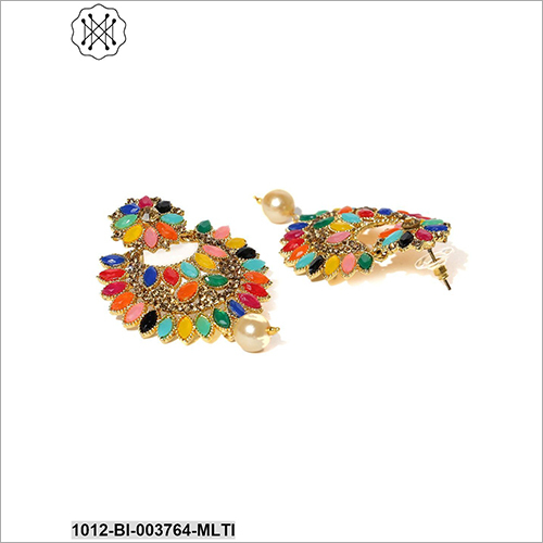 Multi Color Crystal Earring - Metal With Stones And Beads | Elegant Earrings For Anniversary, Engagement, And Gift Occasions