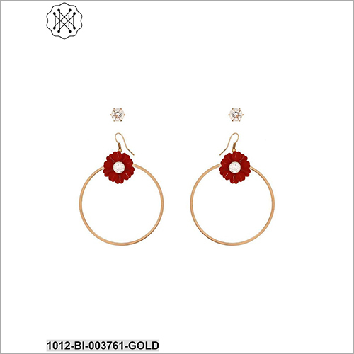Ladies Fancy Round Earring - Metal With Bead Accents | Perfect For Anniversary, Engagement, Gift, Or Party Celebrations