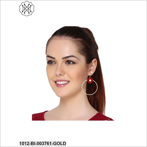 Ladies Fancy Round Earring - Metal With Bead Accents | Perfect For Anniversary, Engagement, Gift, Or Party Celebrations