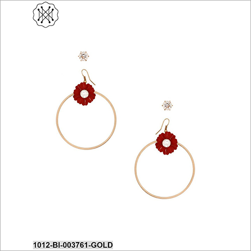 Ladies Fancy Round Earring - Metal With Bead Accents | Perfect For Anniversary, Engagement, Gift, Or Party Celebrations