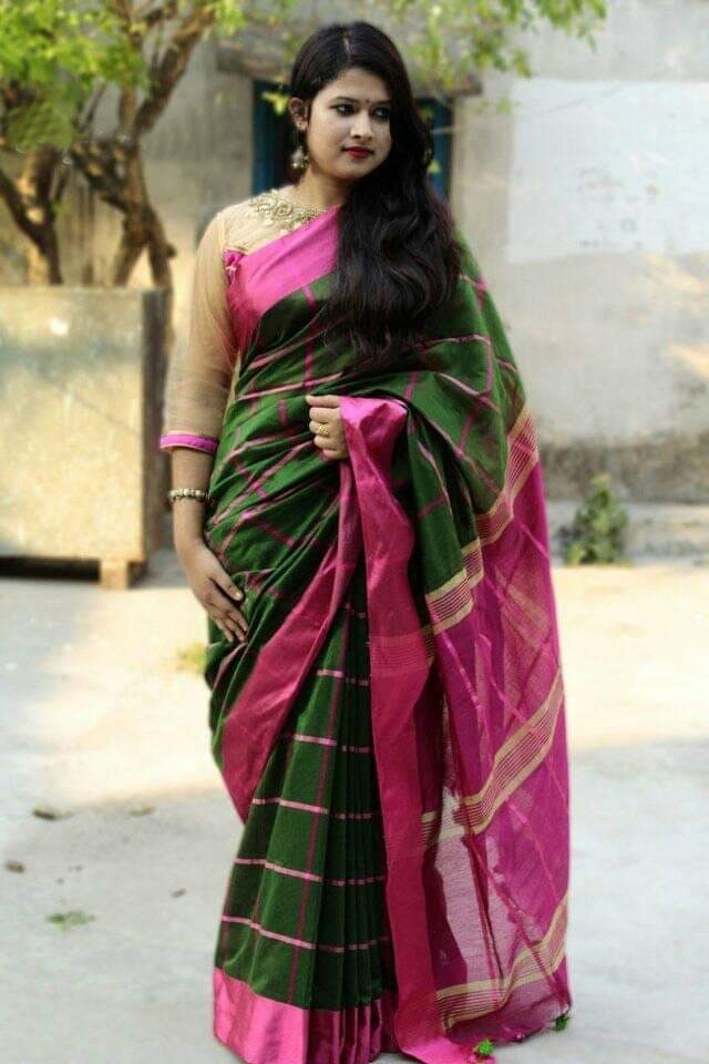 Woven Cheak Cotton Silk Handloom Saree