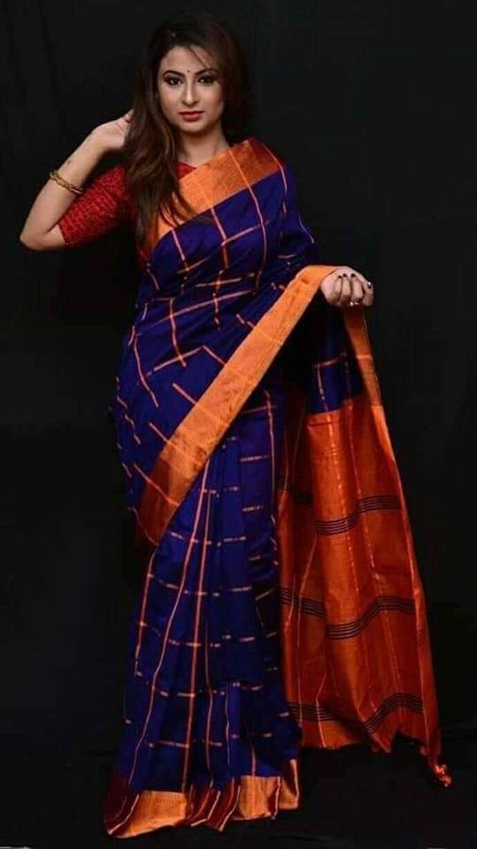 Woven Cheak Cotton Silk Handloom Saree