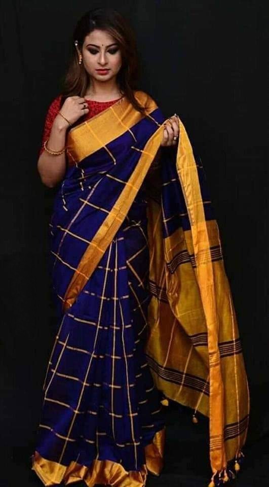 Woven Cheak Cotton Silk Handloom Saree