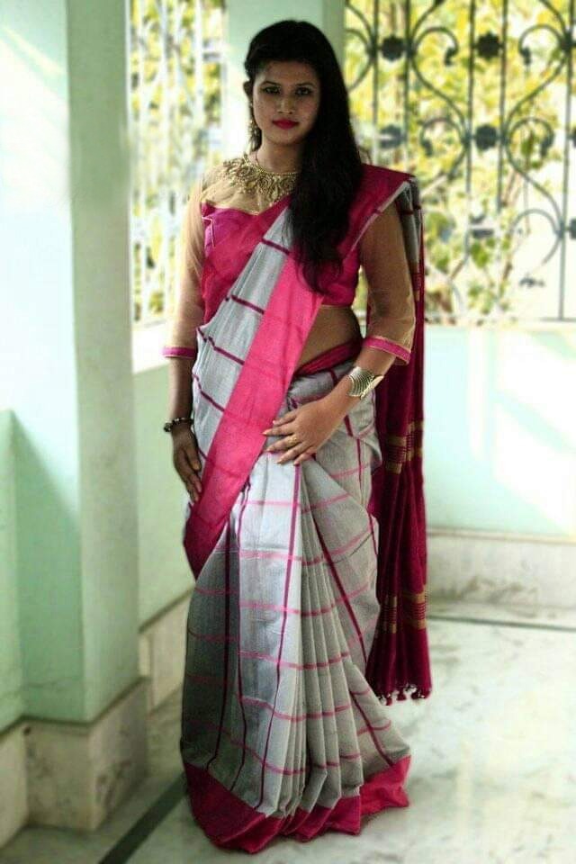 Woven Cheak Cotton Silk Handloom Saree