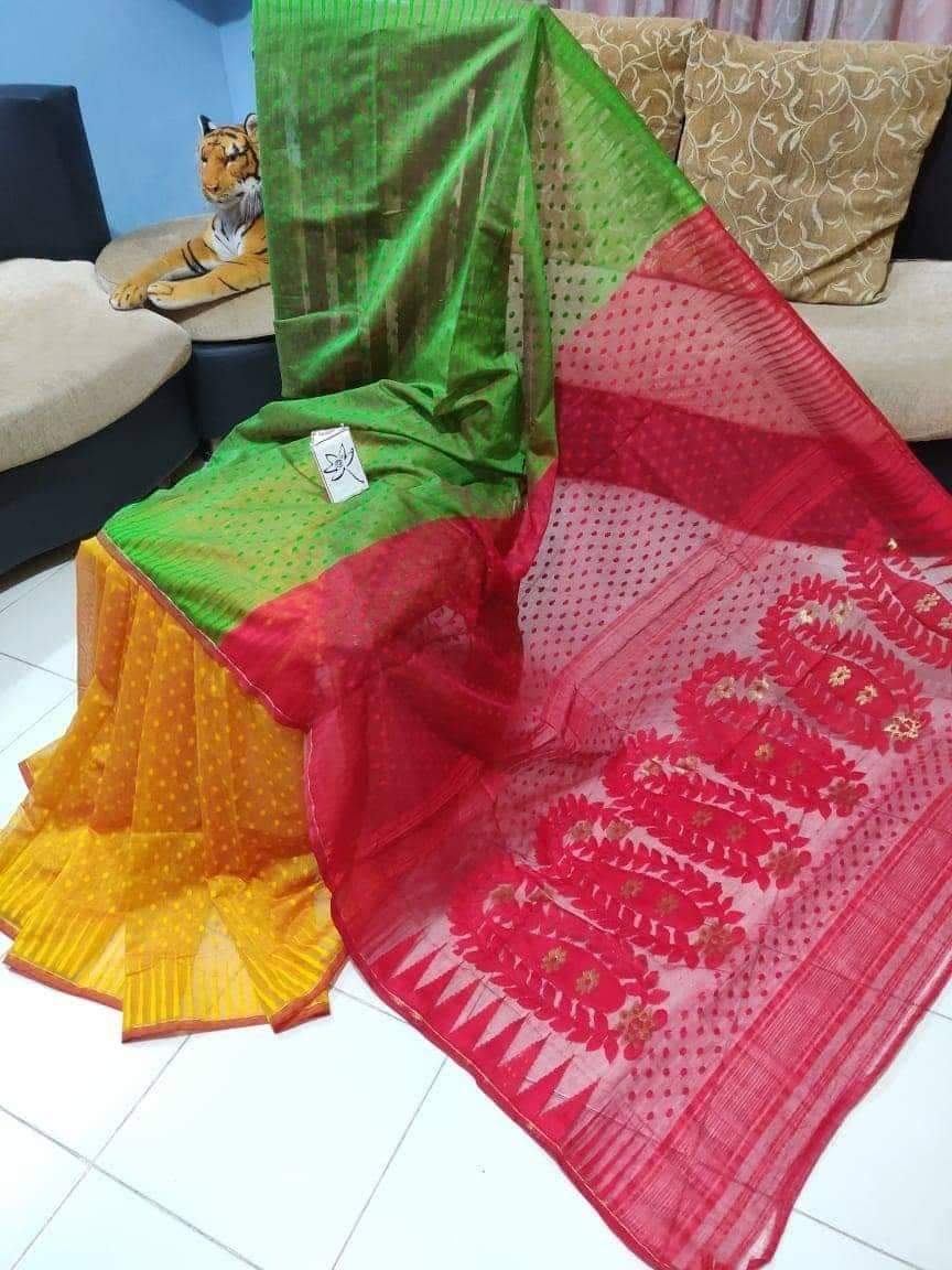 Red. Full Body Jori Work Jamdani Saree