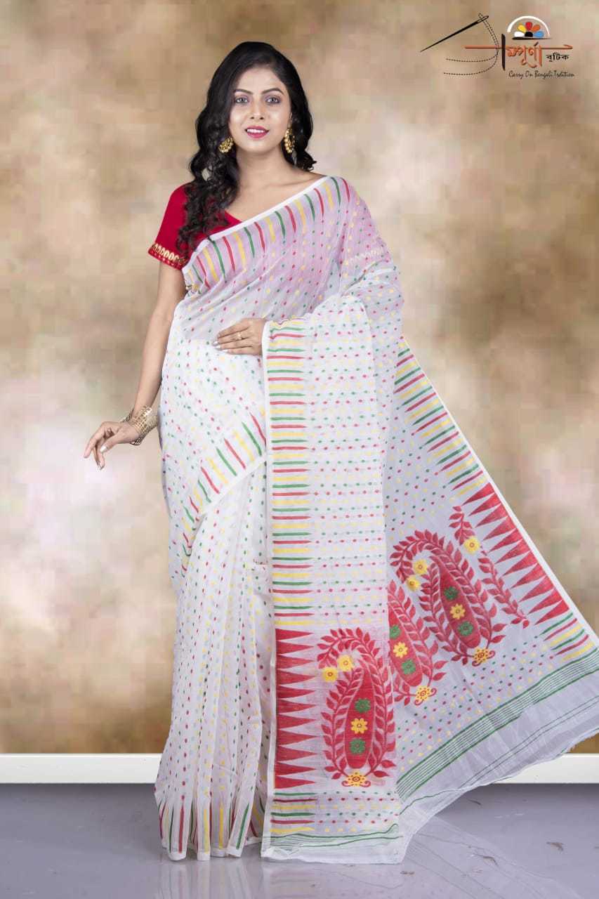 Red. Full Body Jori Work Jamdani Saree