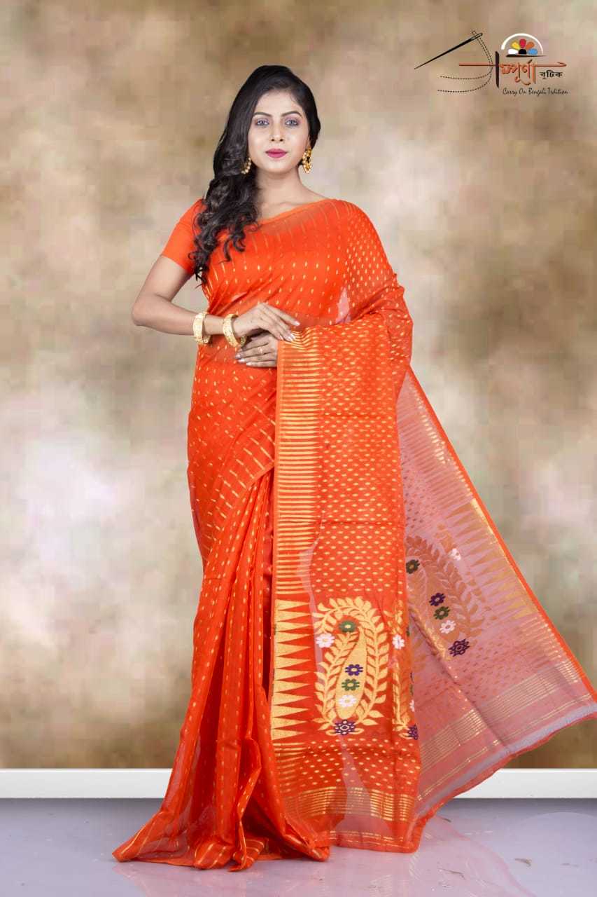Red. Full Body Jori Work Jamdani Saree