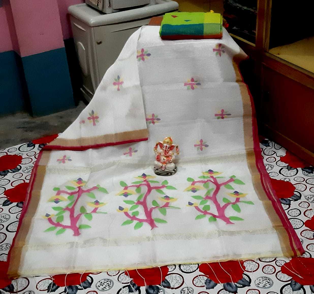Woven Silk Linen Jamdani Saree.