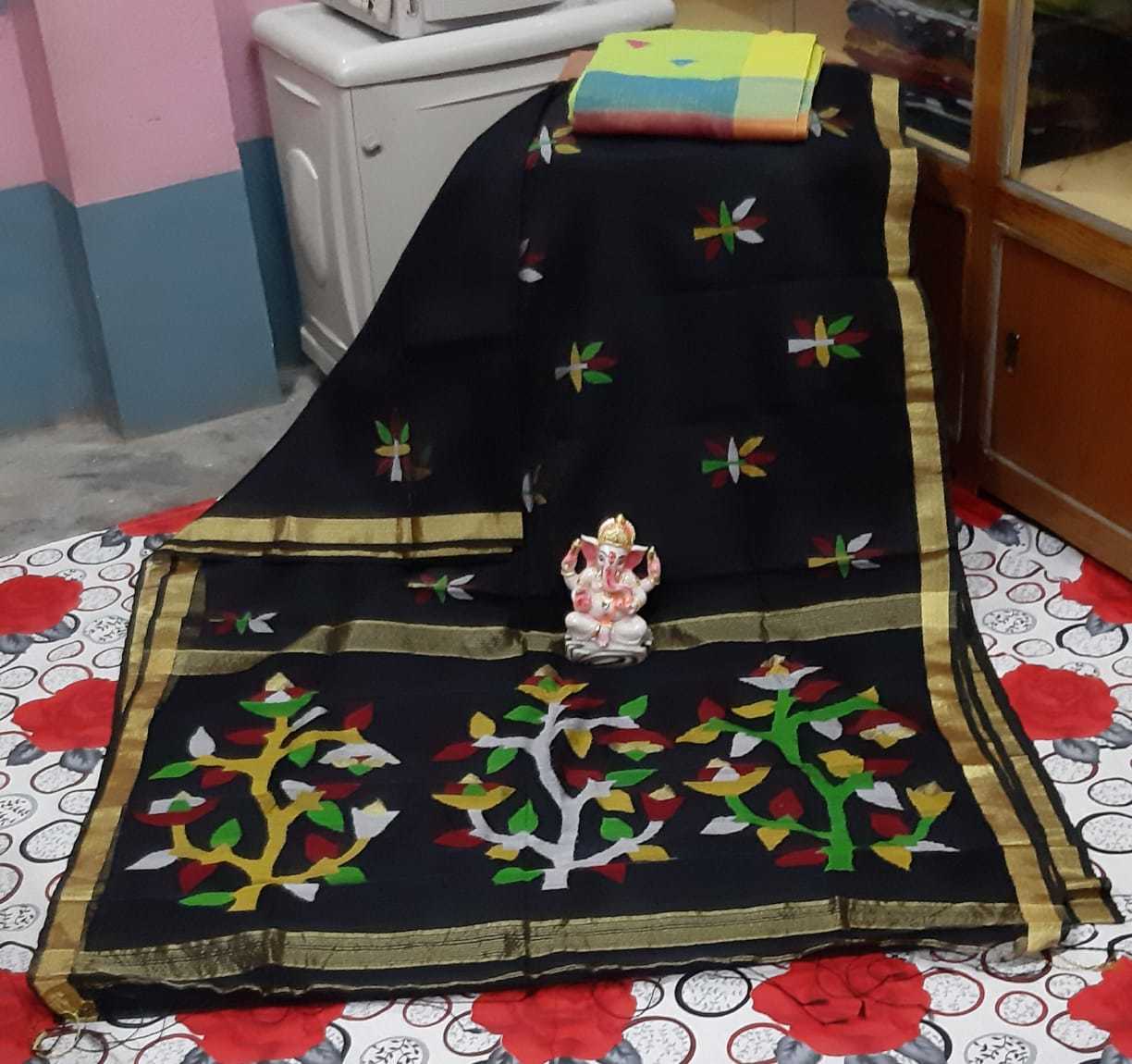Woven Silk Linen Jamdani Saree.