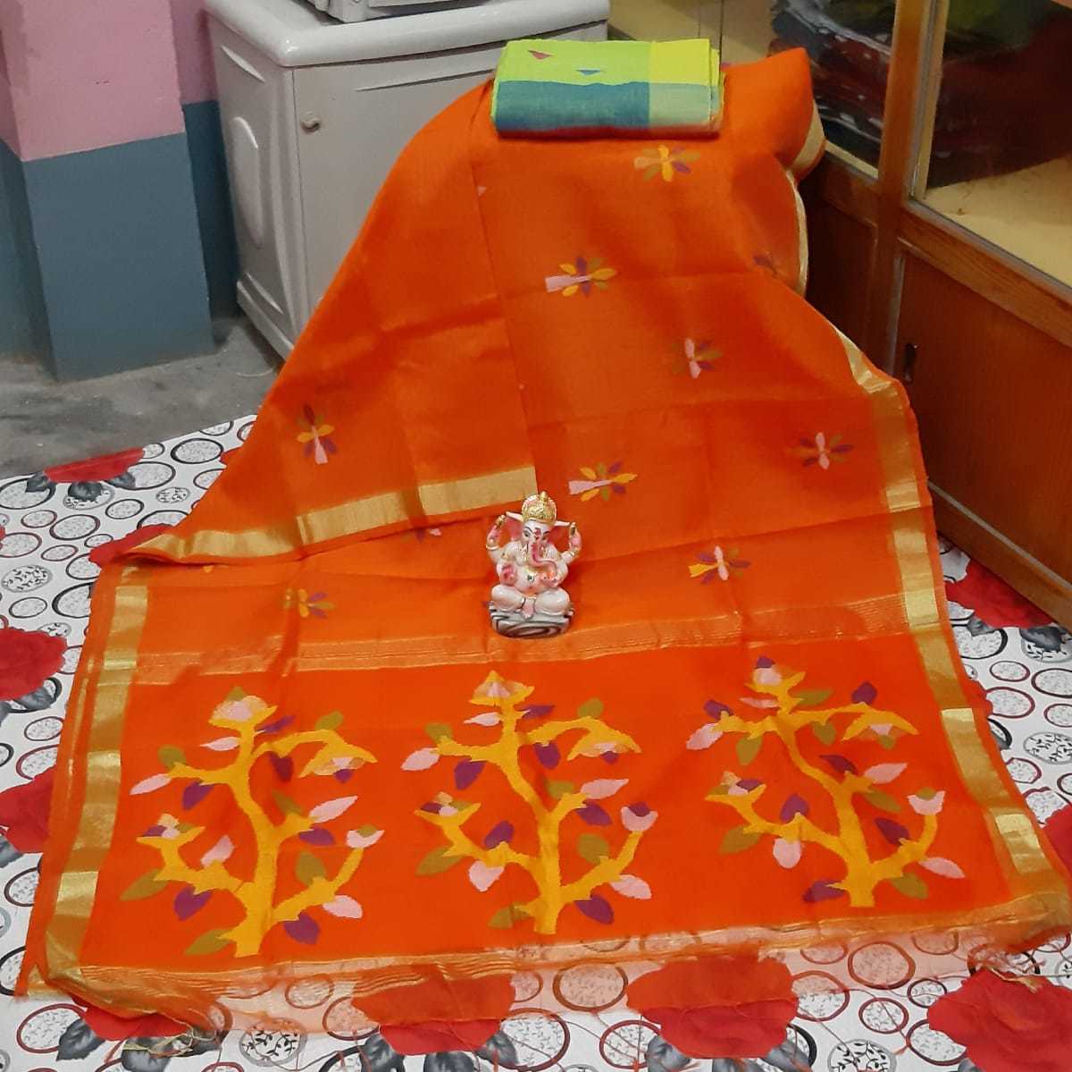 Woven Silk Linen Jamdani Saree.