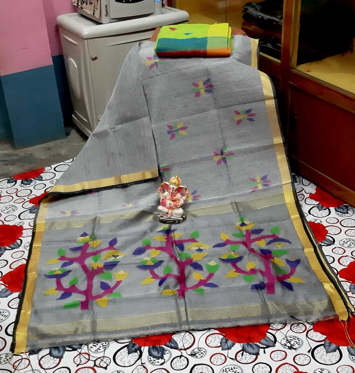 Woven Silk Linen Jamdani Saree.