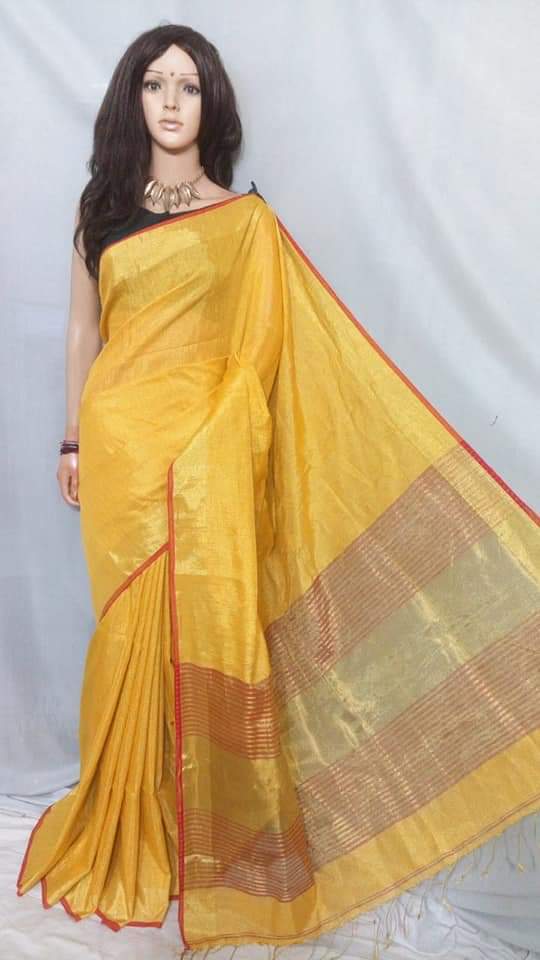 Blue. Tissue Linen Handloom Saree