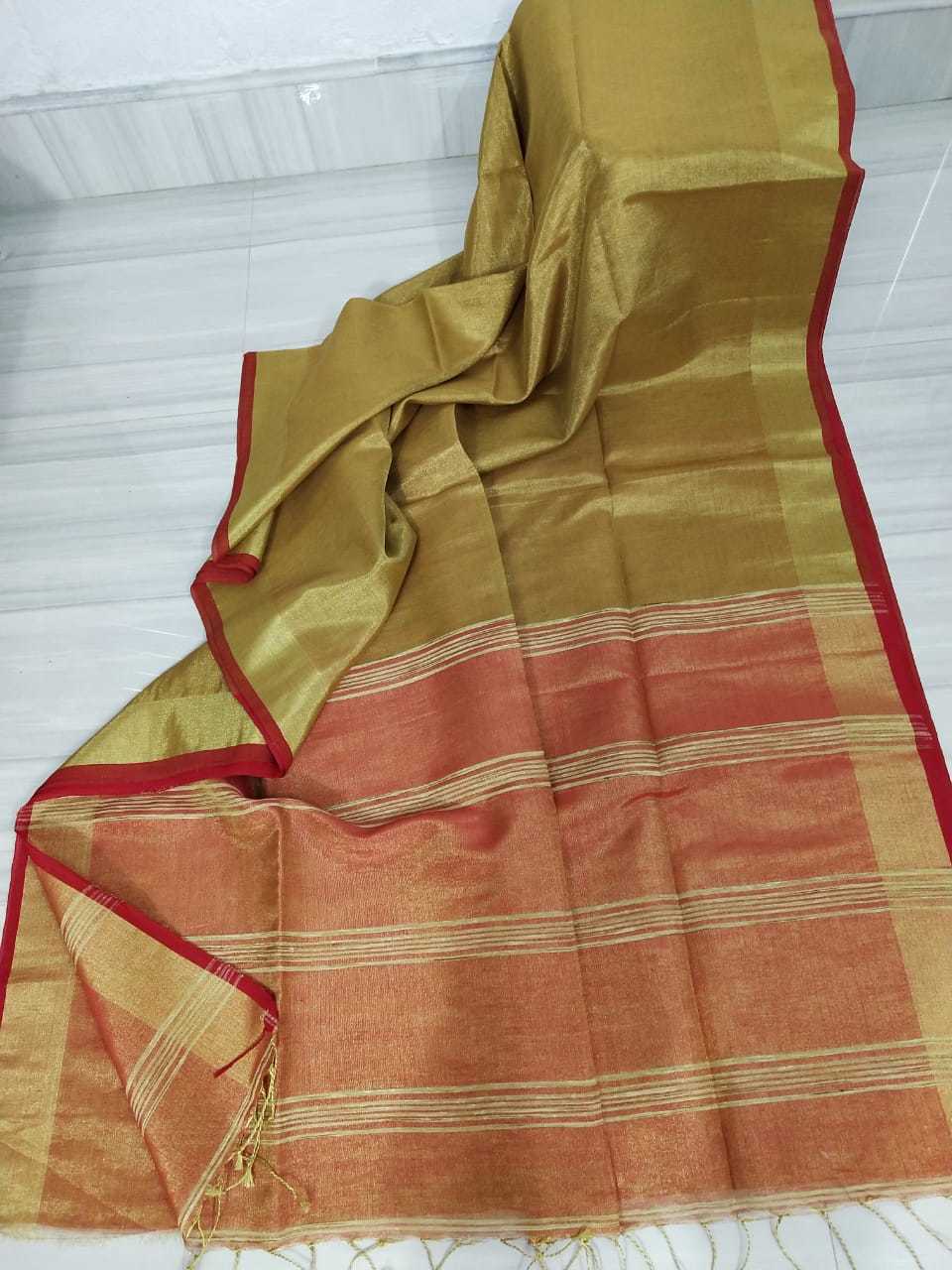 Blue. Tissue Linen Handloom Saree