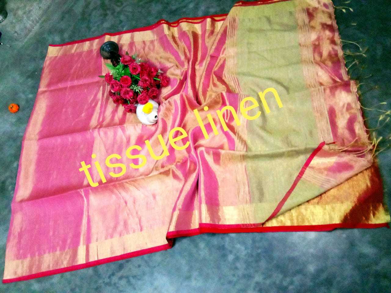 Blue. Tissue Linen Handloom Saree