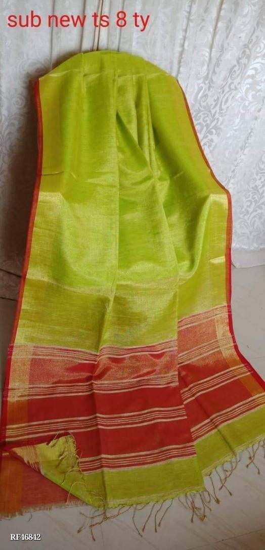 Blue. Tissue Linen Handloom Saree