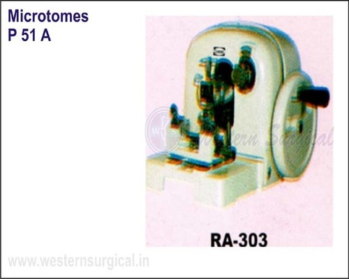 Rotary Microtome - Erma Type | Metal Enclosure, 1-25 Micron Feed Adjustment, 25 mm Excursion, 120 mm Knife Included, Strong Wooden Cabinet