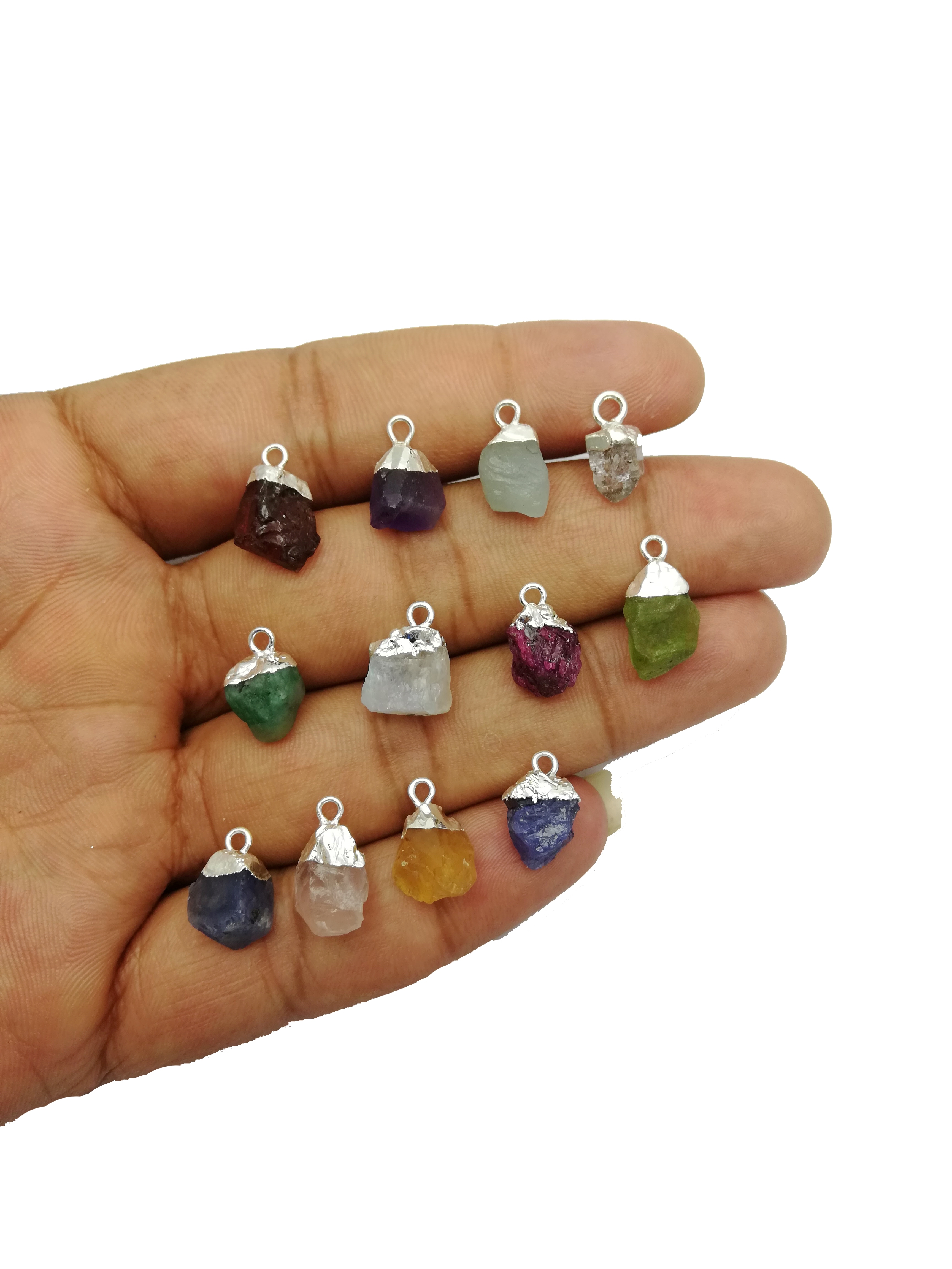 Birthstone Raw Silver Electroplated Cap Charm Pendant Size: 10mm To 14mm