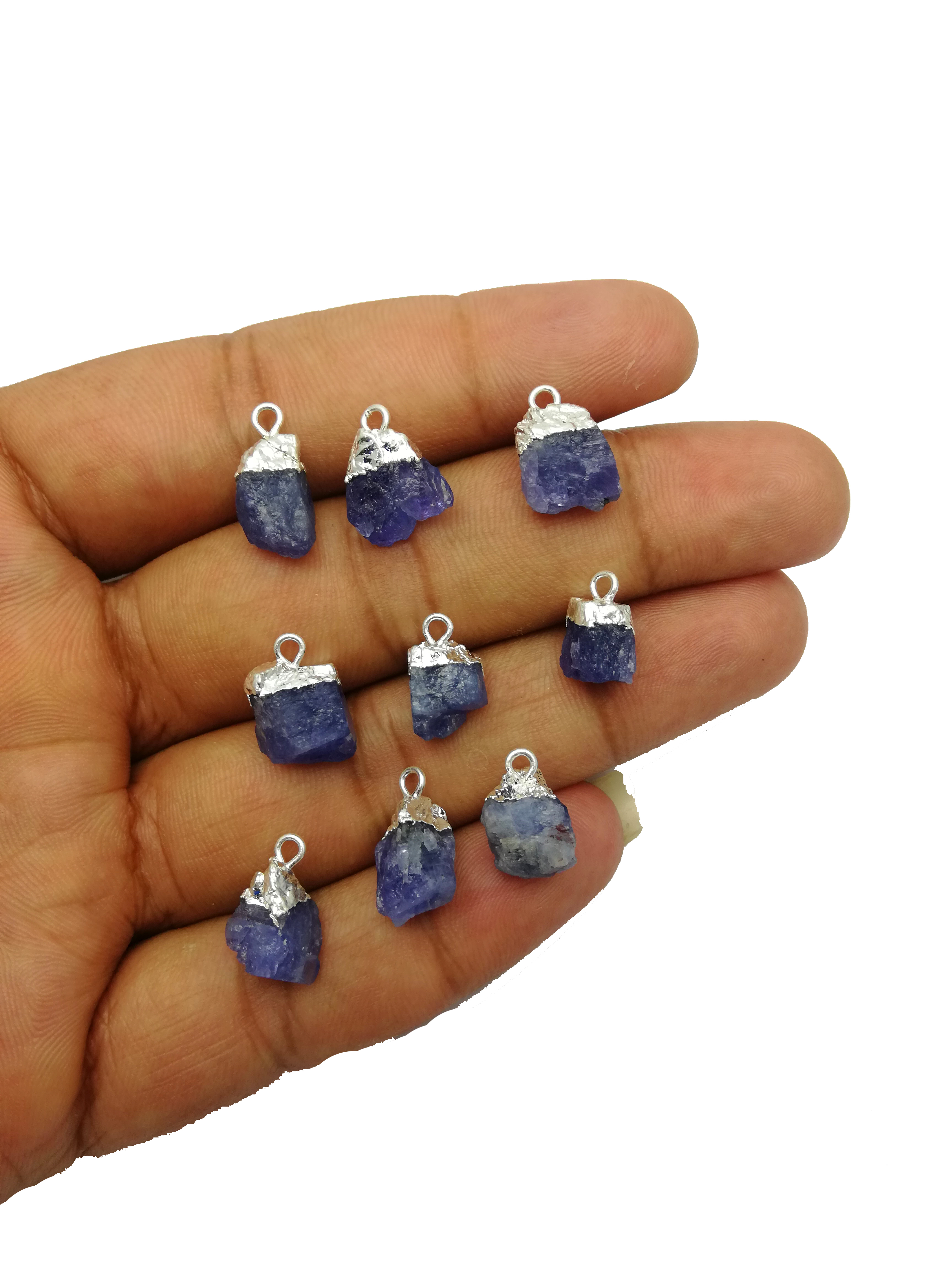 Birthstone Raw Silver Electroplated Cap Charm Pendant Size: 10mm To 14mm