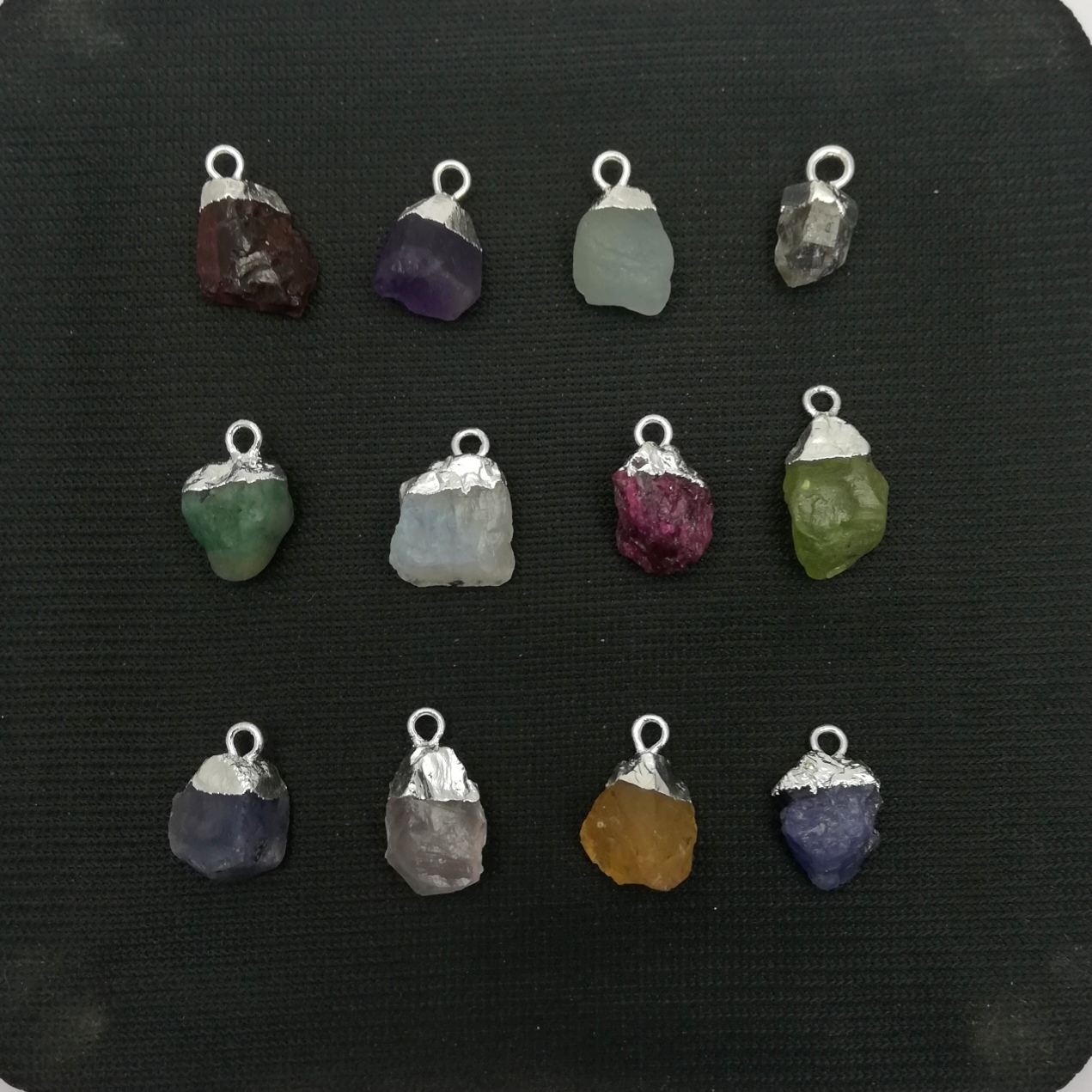 Birthstone Raw Silver Electroplated Cap Charm Pendant Size: 10mm To 14mm
