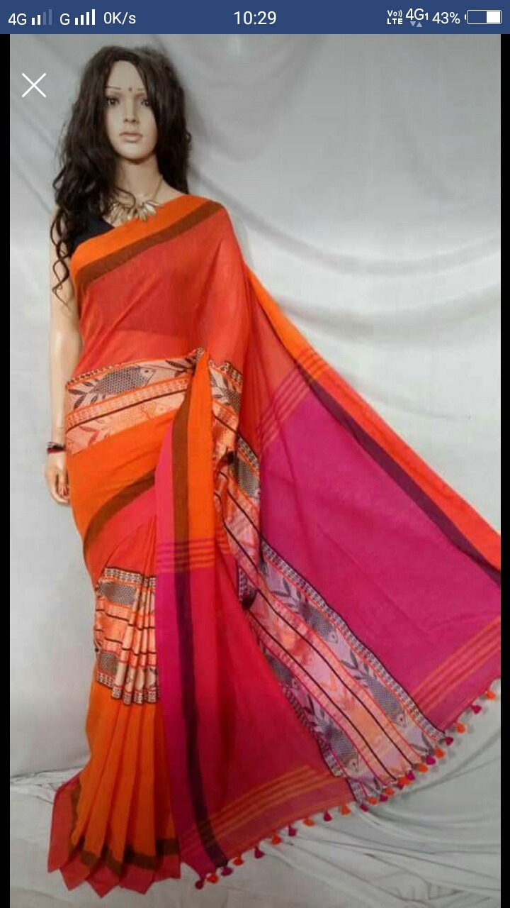 Fish Design Handloom Saree - Khadi Fabric, 5.5 M Length With Unstitched Blouse Piece | Premium Quality, Handwoven, Easy Wash, Formal Wear