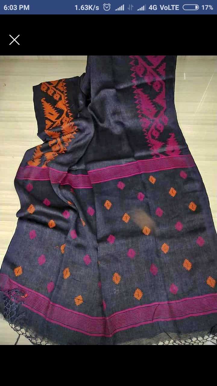 Woven 80 Count Linen Threads Used Linen Ball Handloom Saree
