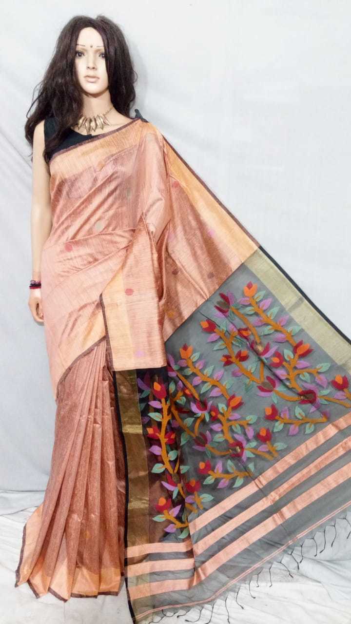 Resom Matka Jamdani Saree - High Quality Resom Matka Material, 6.5 Meters With Blouse Piece | Elegant Handwoven Design, Lightweight, Ideal For Party Wear