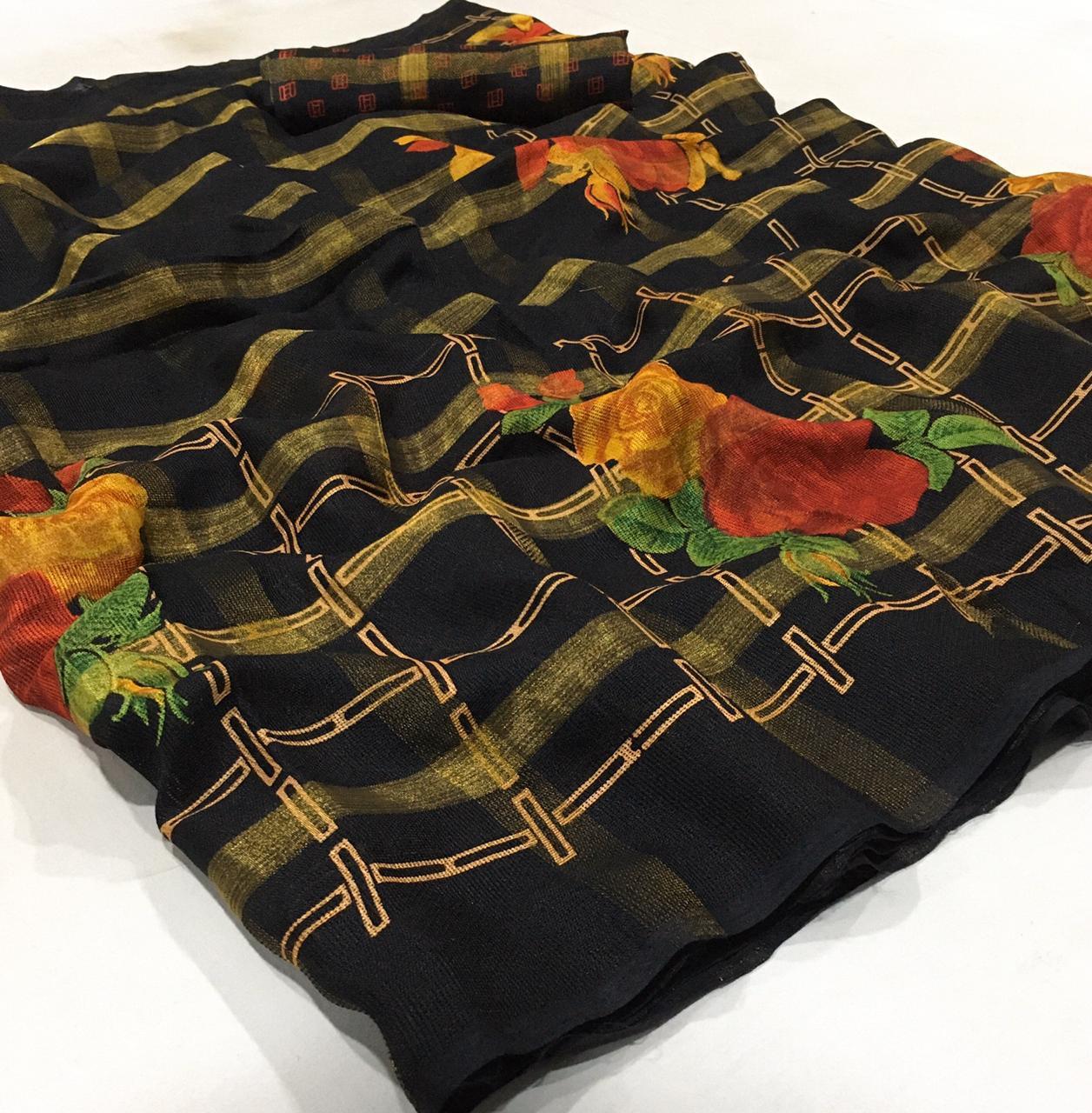 Plain Designer Jute Linen Saree