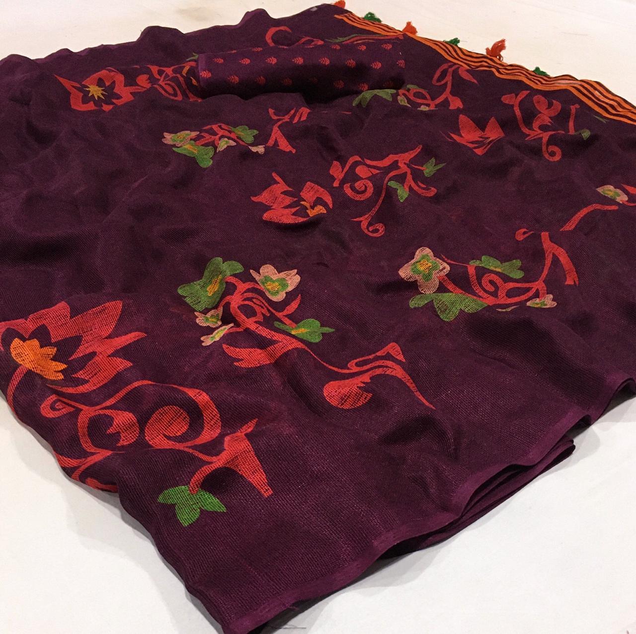 Plain Designer Jute Linen Saree