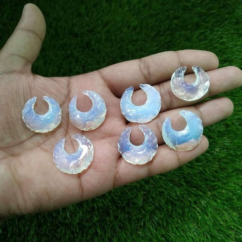 Agate Opalite Moon Pendant - Agate Material, 35mm Size, White Color | Round Brilliant Cut, Versatile for All Occasions, Unique Natural Stone