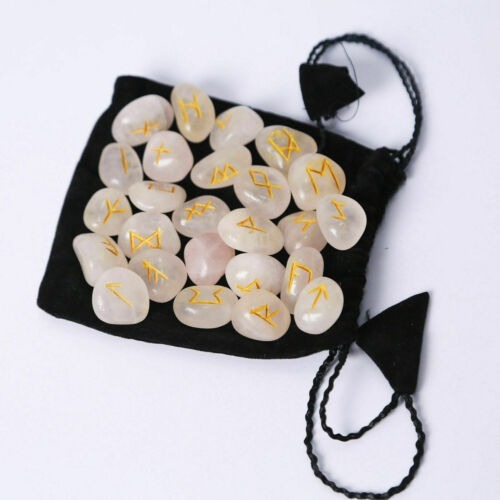 Agate Rose Quartz Rune Sets - Round Brilliant Cut, Natural Pink Agate | Attractive Design for Spiritual and Decorative Use