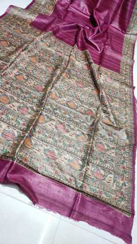 हाथ से बुनी हुई शुद्ध टॉसर मधुबनी हैंड पेंट साड़ी