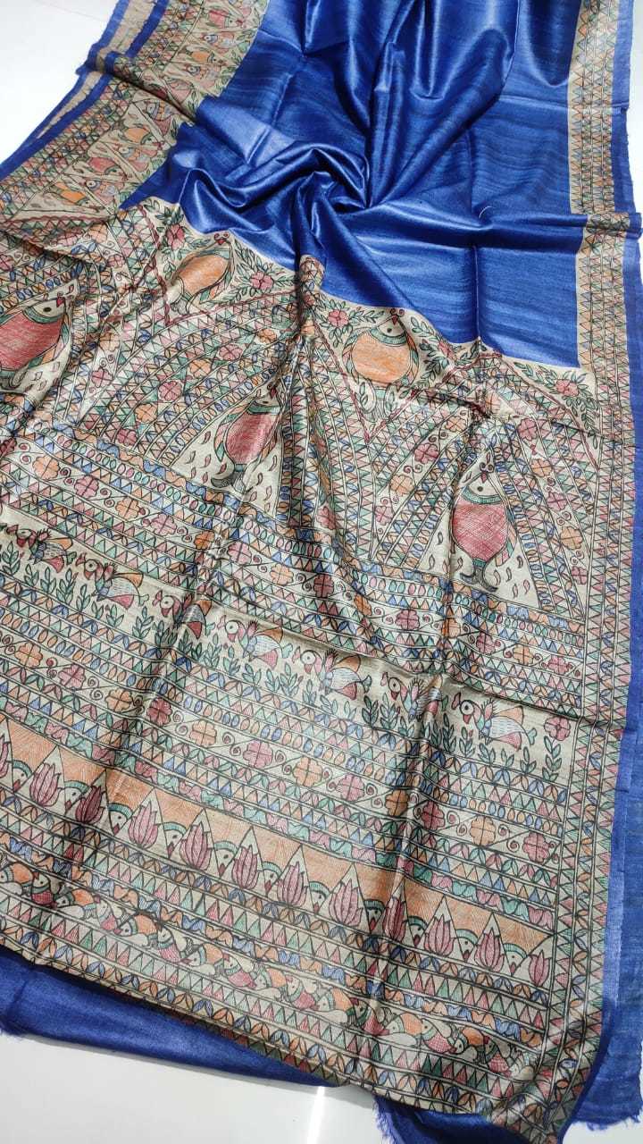 Handwoven Pure Tossor Madhubani Hand Paint Saree