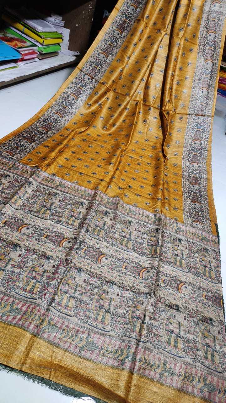 Winter Pure Tossor Madhubani Screen Print Saree