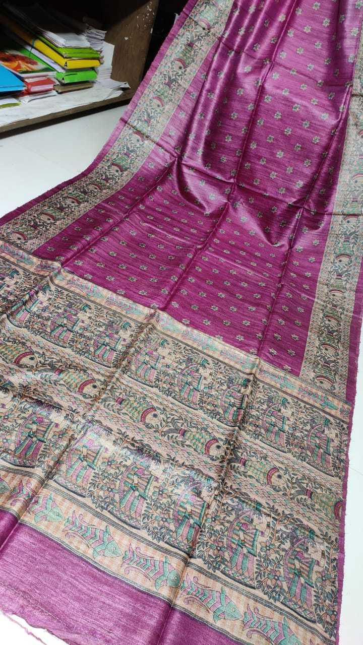 Winter Pure Tossor Madhubani Screen Print Saree