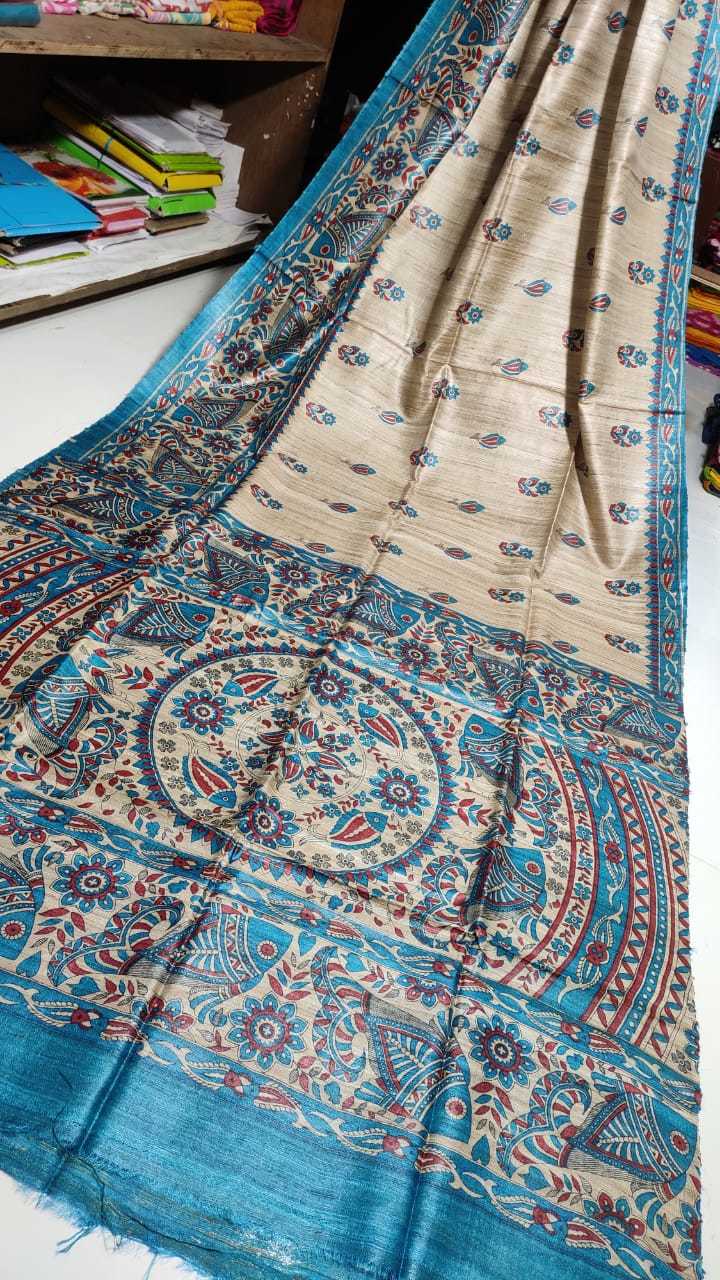 Winter Pure Tossor Madhubani Screen Print Saree