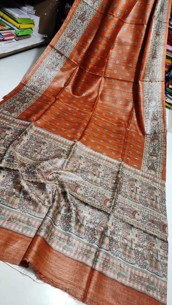 Winter Pure Tossor Madhubani Screen Print Saree