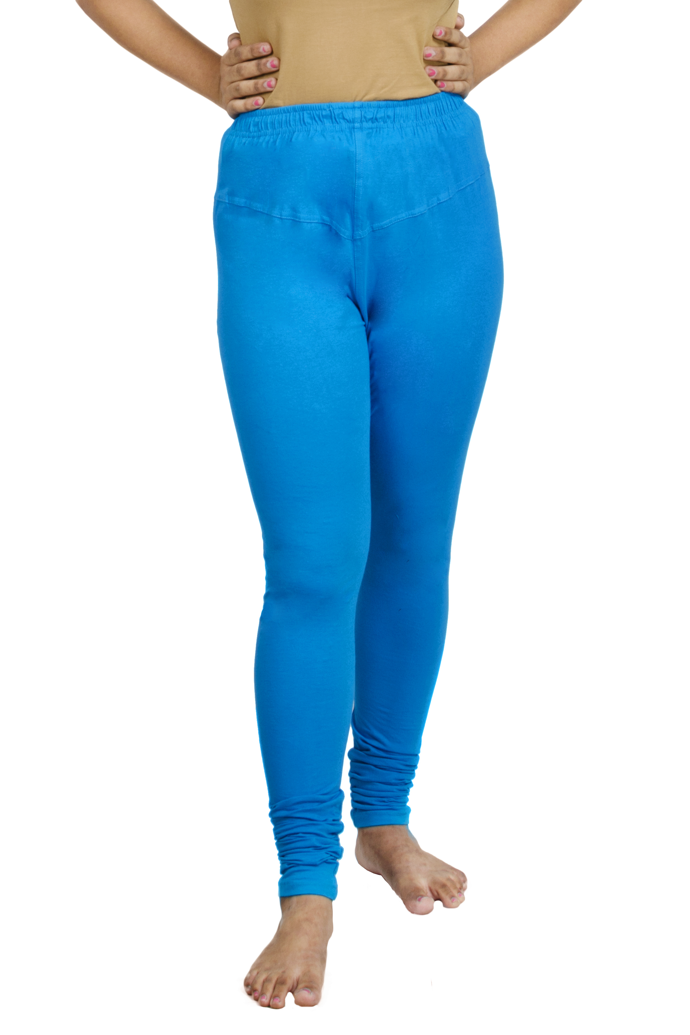V-cut Churidar Leggings - Color: Blue