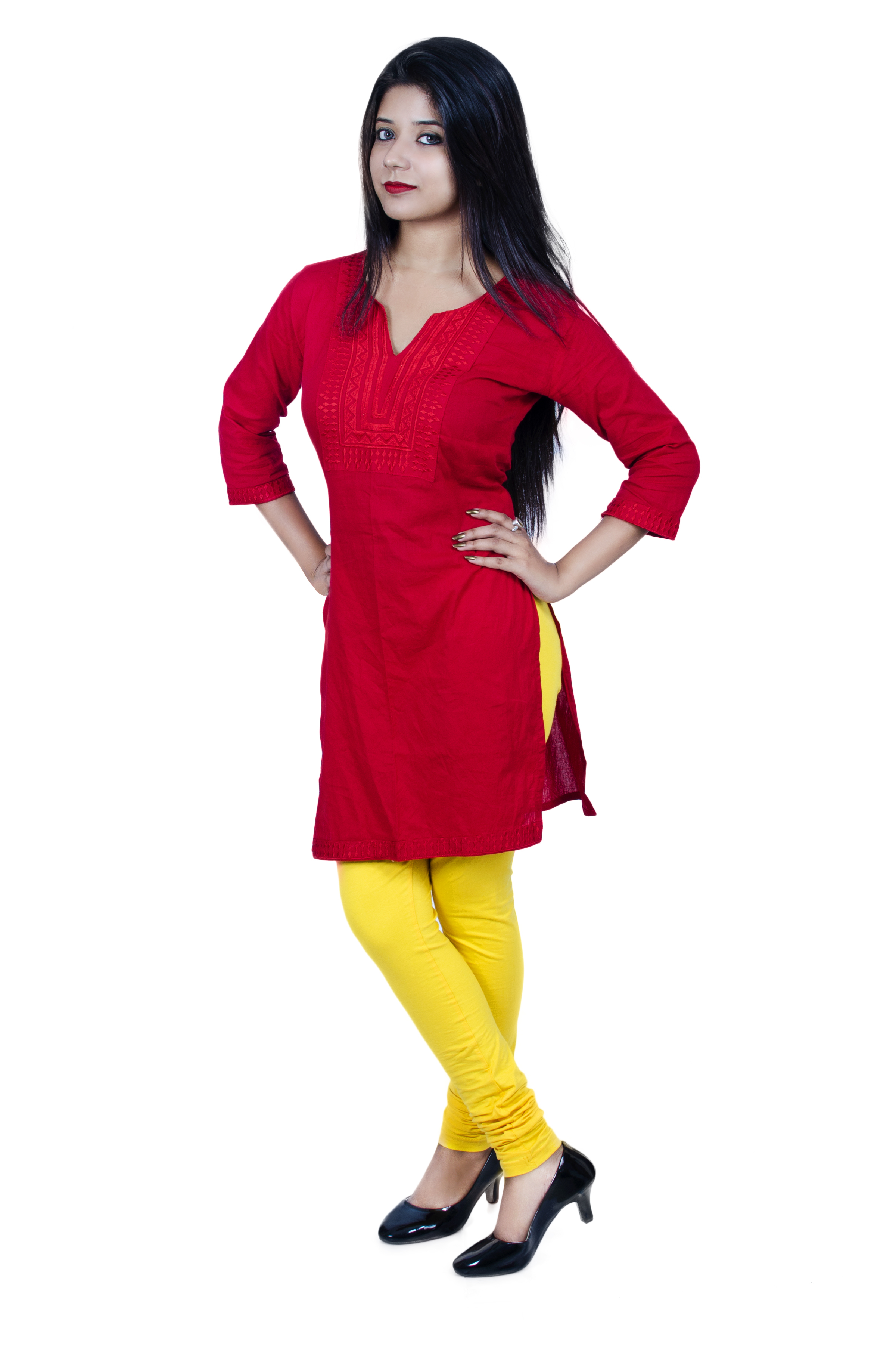 V-cut Churidar Leggings - Color: Blue