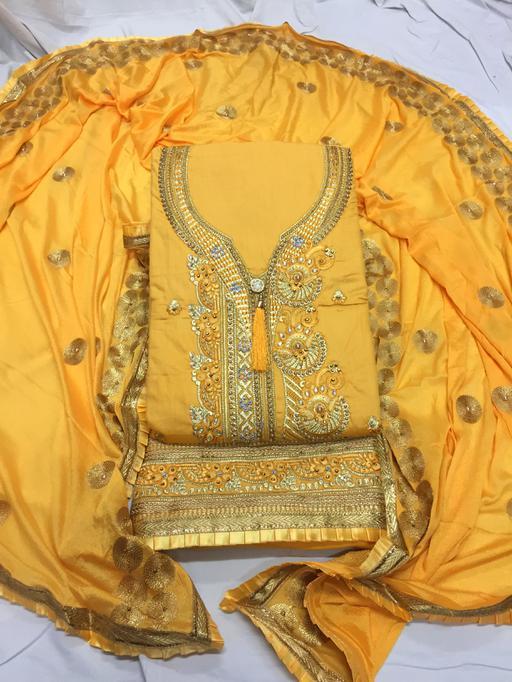 Jam Silk Dress Material - Jam Silk (2.20m), Pc Cotton (2.20m), Chinnon Dup (2.25m) | Embroidered Zary Work, Fancy Dup With Embroidery, Plus Size, Washable